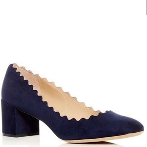 Chloe blue suede scallop heels